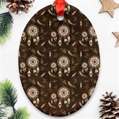 Wonderful Pattern With Dreamcatcher Oval Ornament (two Sides) by FantasyWorld7