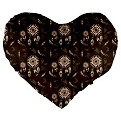 Wonderful Pattern With Dreamcatcher Large 19  Premium Heart Shape Cushions by FantasyWorld7