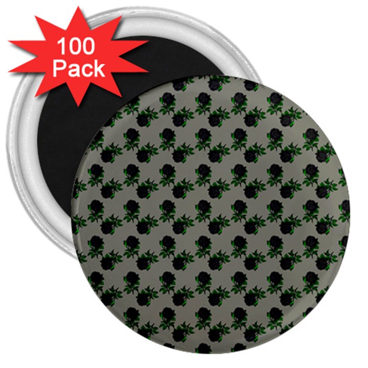 Black Rose Grey 3  Magnets (100 pack)