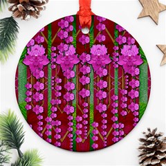 Jungle Flowers In The Orchid Jungle Ornate Ornament (round) by pepitasart