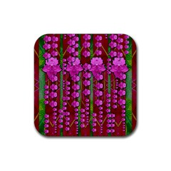 Jungle Flowers In The Orchid Jungle Ornate Rubber Coaster (square)  by pepitasart