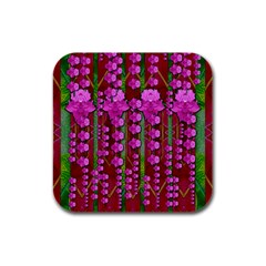 Jungle Flowers In The Orchid Jungle Ornate Rubber Square Coaster (4 Pack)  by pepitasart