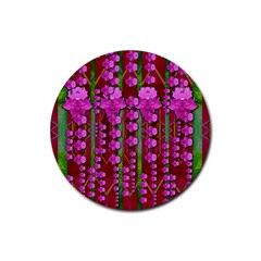 Jungle Flowers In The Orchid Jungle Ornate Rubber Round Coaster (4 Pack)  by pepitasart