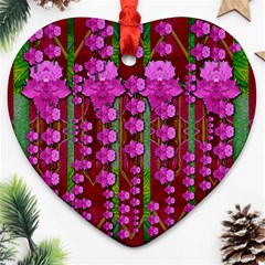 Jungle Flowers In The Orchid Jungle Ornate Heart Ornament (two Sides) by pepitasart