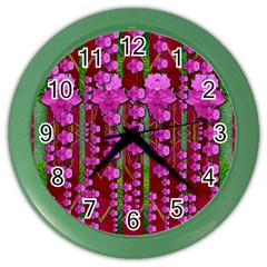 Jungle Flowers In The Orchid Jungle Ornate Color Wall Clock by pepitasart