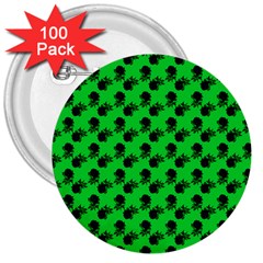 Black Rose Green 3  Buttons (100 Pack) 