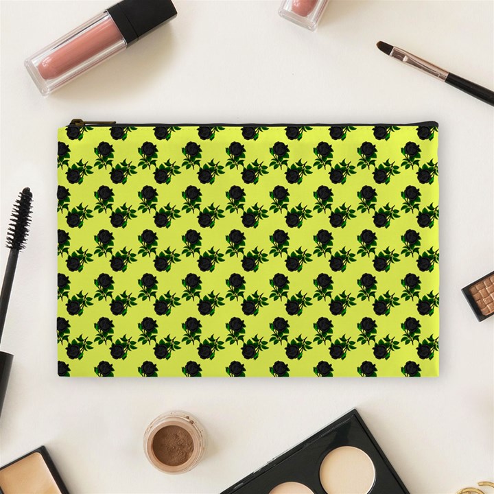 Black Rose Yellow Cosmetic Bag (Large)