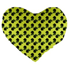 Black Rose Yellow Large 19  Premium Flano Heart Shape Cushions by snowwhitegirl