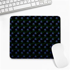 Vintage Blue Roses Black Large Mousepads by snowwhitegirl