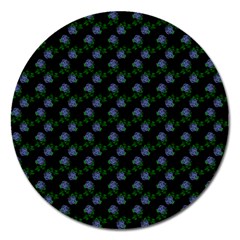 Vintage Blue Roses Black Magnet 5  (round) by snowwhitegirl