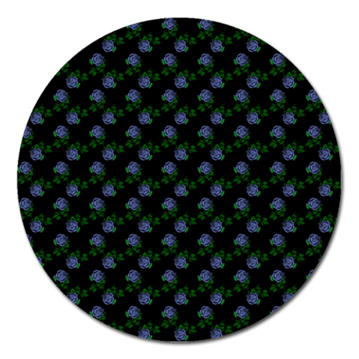 Vintage Blue Roses Black Magnet 5  (Round)