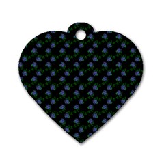 Vintage Blue Roses Black Dog Tag Heart (one Side) by snowwhitegirl