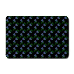 Vintage Blue Roses Black Small Doormat  by snowwhitegirl