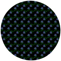 Vintage Blue Roses Black Wooden Puzzle Round