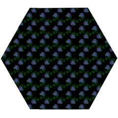 Vintage Blue Roses Black Wooden Puzzle Hexagon