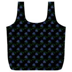 Vintage Blue Roses Black Full Print Recycle Bag (xxxl)