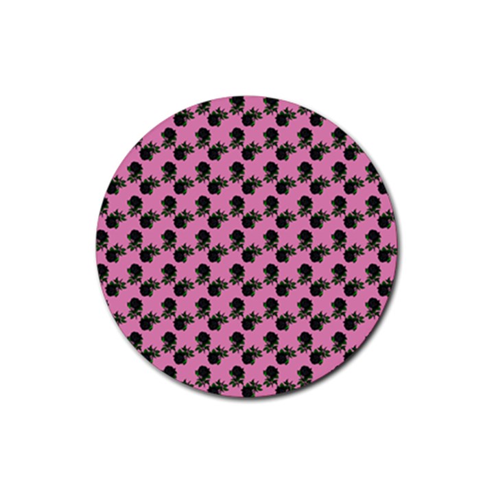 Black Rose Light Pink Rubber Coaster (Round) 