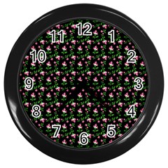 Carnation Pink Black Wall Clock (black) by snowwhitegirl