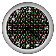 Carnation Pink Black Wall Clock (silver) by snowwhitegirl