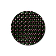 Carnation Pink Black Rubber Coaster (round) 