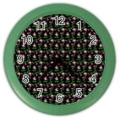 Carnation Pink Black Color Wall Clock by snowwhitegirl