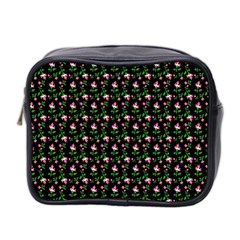 Carnation Pink Black Mini Toiletries Bag (two Sides)