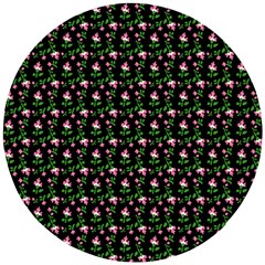 Carnation Pink Black Wooden Puzzle Round