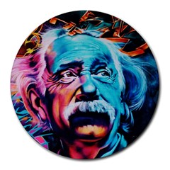 Albert Einstein Retro Wall Graffiti Blue Pink Orange Modern Urban Art Grunge Round Mousepads by snek