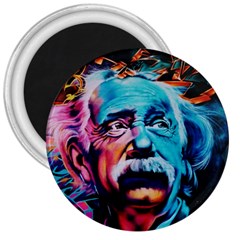 Albert Einstein Retro Wall Graffiti Blue Pink Orange Modern Urban Art Grunge 3  Magnets by snek