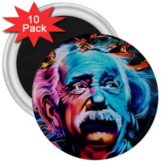 Albert Einstein Retro Wall Graffiti Blue Pink Orange Modern Urban Art Grunge 3  Magnets (10 Pack)  by snek