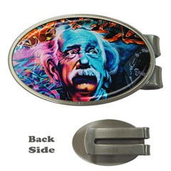 Albert Einstein Retro Wall Graffiti Blue Pink Orange Modern Urban Art Grunge Money Clips (oval)  by snek