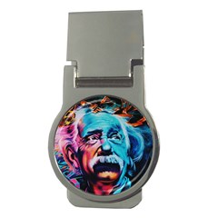 Albert Einstein Retro Wall Graffiti Blue Pink Orange Modern Urban Art Grunge Money Clips (round)  by snek