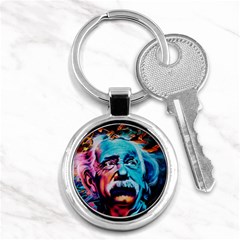 Albert Einstein Retro Wall Graffiti Blue Pink Orange Modern Urban Art Grunge Key Chain (round) by snek