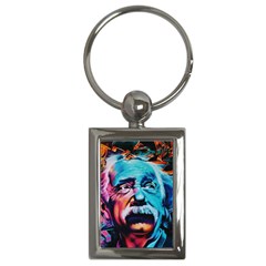 Albert Einstein Retro Wall Graffiti Blue Pink Orange Modern Urban Art Grunge Key Chain (rectangle) by snek