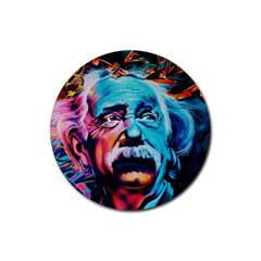 Albert Einstein Retro Wall Graffiti Blue Pink Orange Modern Urban Art Grunge Rubber Round Coaster (4 Pack)  by snek