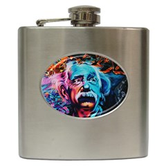 Albert Einstein Retro Wall Graffiti Blue Pink Orange Modern Urban Art Grunge Hip Flask (6 Oz) by snek