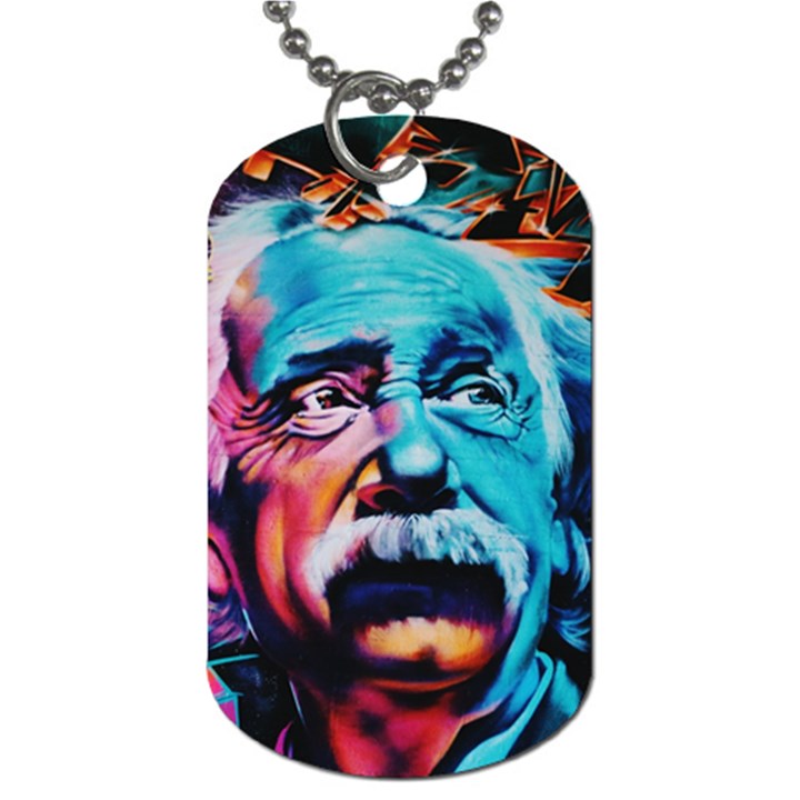 Albert Einstein Retro wall graffiti blue pink orange modern urban art grunge Dog Tag (Two Sides)