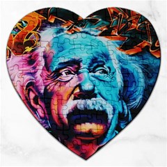 Albert Einstein Retro Wall Graffiti Blue Pink Orange Modern Urban Art Grunge Jigsaw Puzzle (heart) by snek