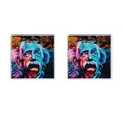 Albert Einstein Retro Wall Graffiti Blue Pink Orange Modern Urban Art Grunge Cufflinks (square) by snek