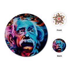 Albert Einstein Retro Wall Graffiti Blue Pink Orange Modern Urban Art Grunge Playing Cards Single Design (round) by snek