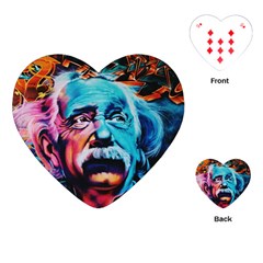 Albert Einstein Retro Wall Graffiti Blue Pink Orange Modern Urban Art Grunge Playing Cards Single Design (heart) by snek