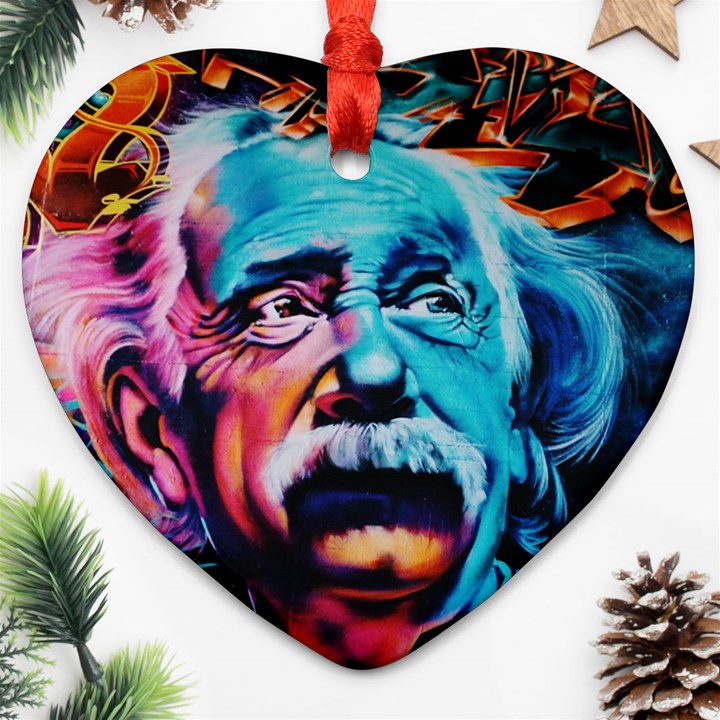 Albert Einstein Retro wall graffiti blue pink orange modern urban art grunge Heart Ornament (Two Sides)