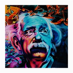 Albert Einstein Retro Wall Graffiti Blue Pink Orange Modern Urban Art Grunge Medium Glasses Cloth by snek