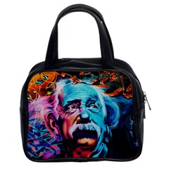 Albert Einstein Retro Wall Graffiti Blue Pink Orange Modern Urban Art Grunge Classic Handbag (two Sides) by snek