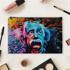 Albert Einstein Retro Wall Graffiti Blue Pink Orange Modern Urban Art Grunge Cosmetic Bag (large) by snek