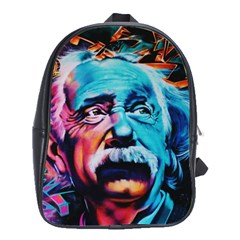 Albert Einstein Retro Wall Graffiti Blue Pink Orange Modern Urban Art Grunge School Bag (large) by snek