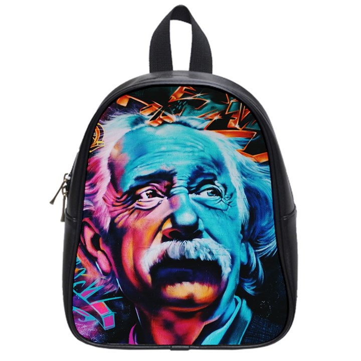 Albert Einstein Retro wall graffiti blue pink orange modern urban art grunge School Bag (Small)