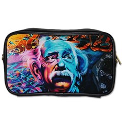 Albert Einstein Retro Wall Graffiti Blue Pink Orange Modern Urban Art Grunge Toiletries Bag (two Sides) by snek