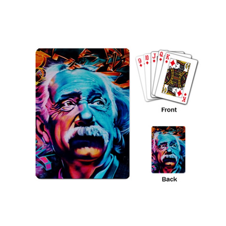 Albert Einstein Retro wall graffiti blue pink orange modern urban art grunge Playing Cards Single Design (Mini)