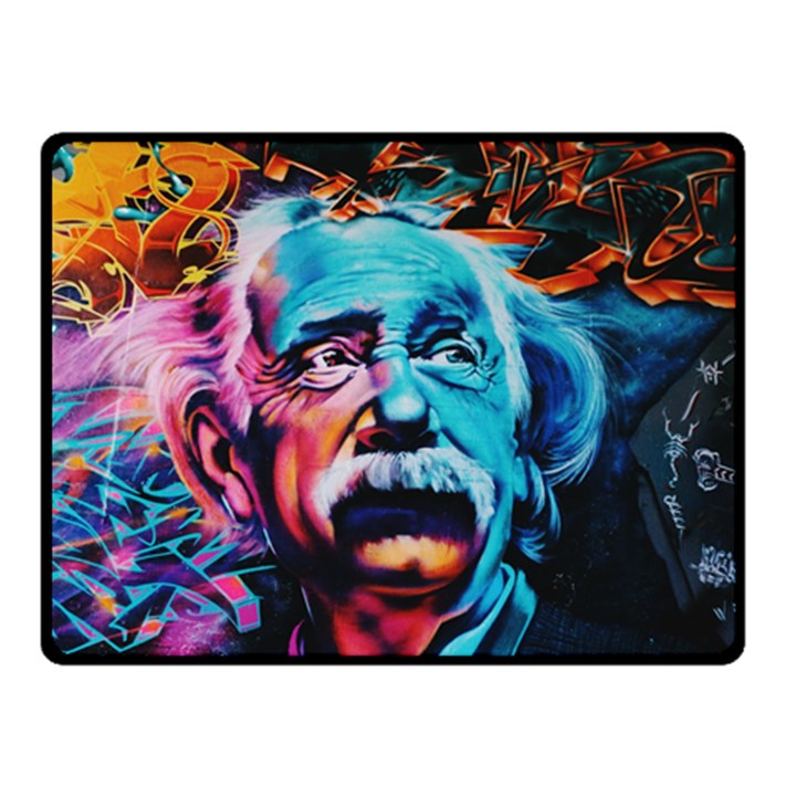 Albert Einstein Retro wall graffiti blue pink orange modern urban art grunge Double Sided Fleece Blanket (Small) 